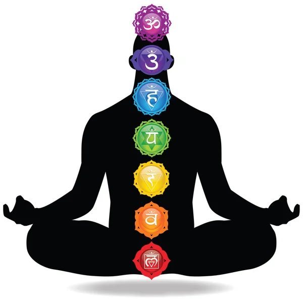 Man Sitting With Seven Chakras — Stock Photo, Image