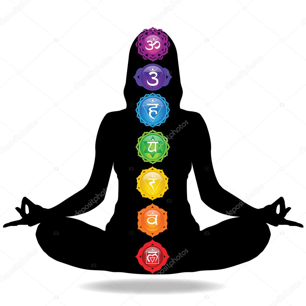 Woman Meditating With Seven Chakras Stock Photo By C Smk0473