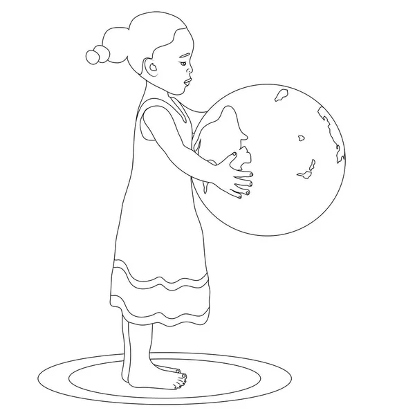 Дівчина Холдинг глобус забарвлення сторінки — стокове фото