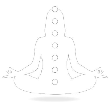 Yedi çakralar sayfa boyama ile meditasyon pozisyonda oturan kadın