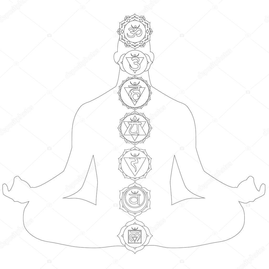 Man With Seven Chakras Coloring Page Stock Photo Image By C Smk0473 129461304