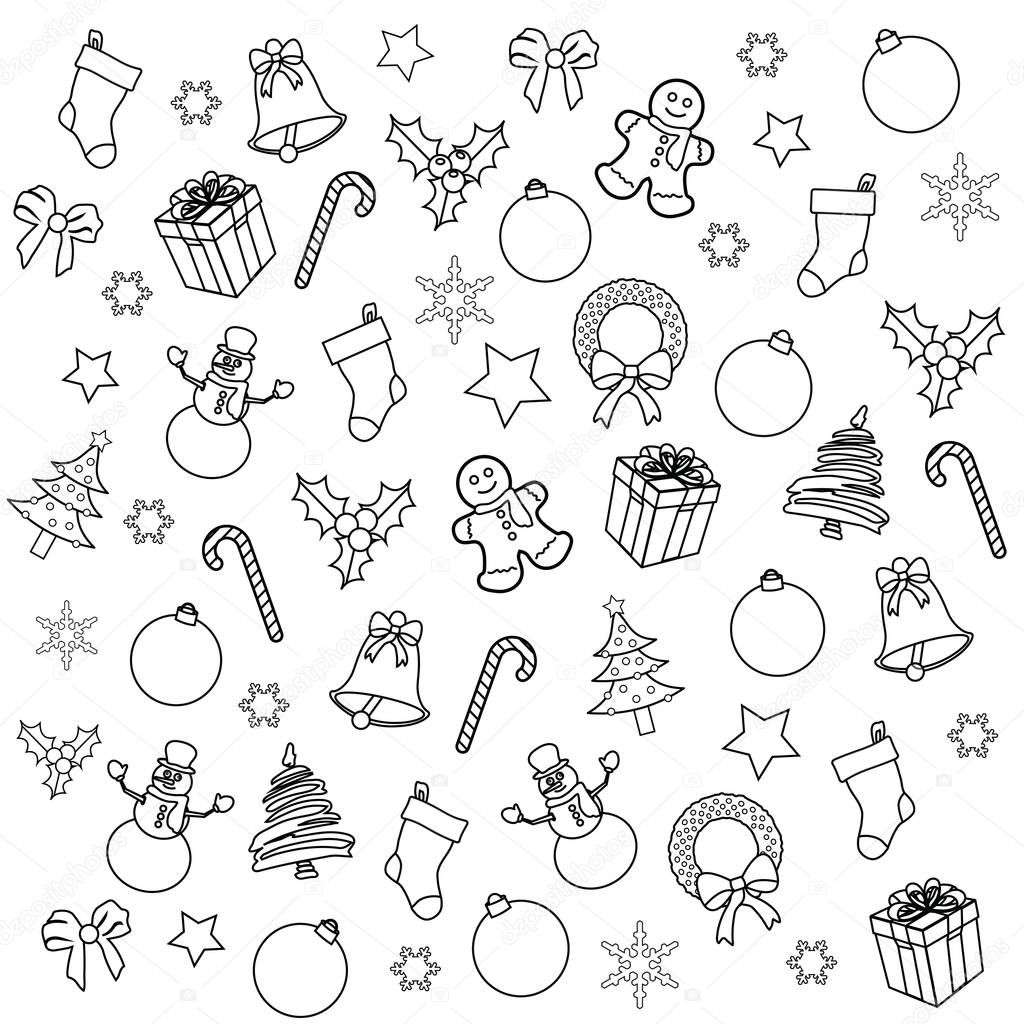 Christmas Collage Background Coloring Page