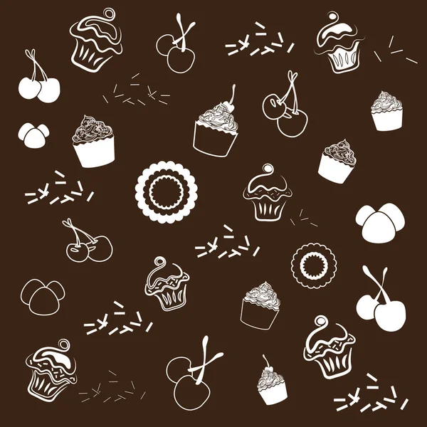 Cupcake Pattern Against Brown Background — Stock Vector