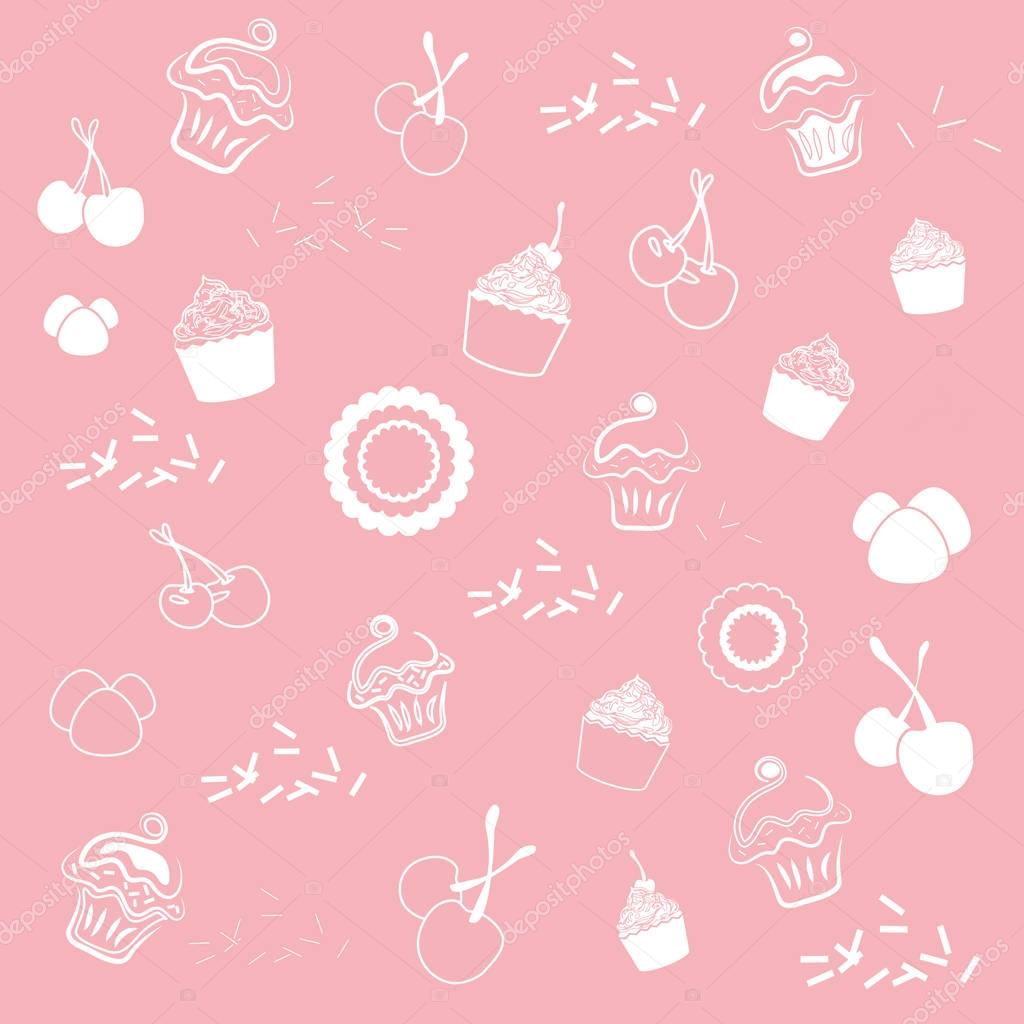 Cupcake Pattern Against Pink Background