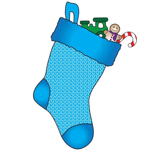Calza blu di Natale con calze Stuffers — Vettoriale Stock