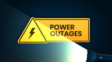 Elektrik kesintisi, fenerli uyarı afişi ve üçgen elektrik ikonu.