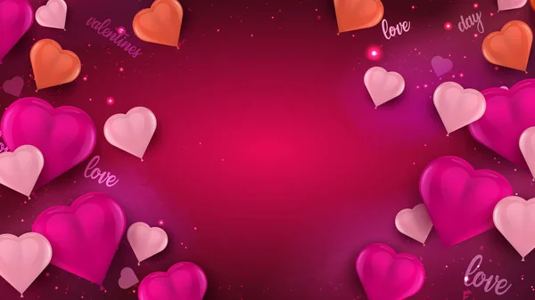 Vektor bakgrund med 3d röda och rosa luft hjärta ballonger och tomt utrymme för din text. — Stock vektor