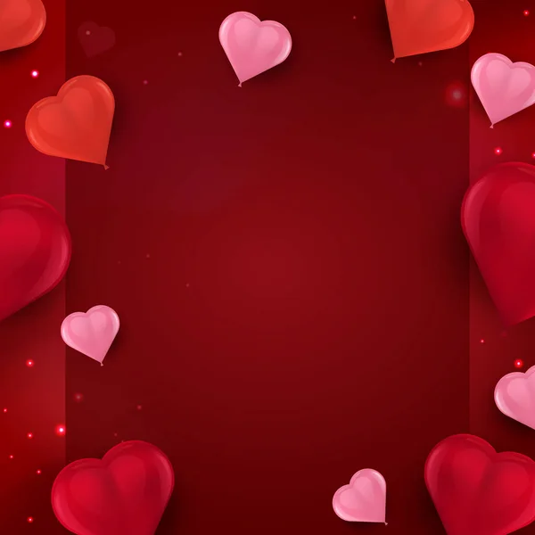 Vector background with 3d red and pink air heart balloons and empty space for your text — 图库矢量图片