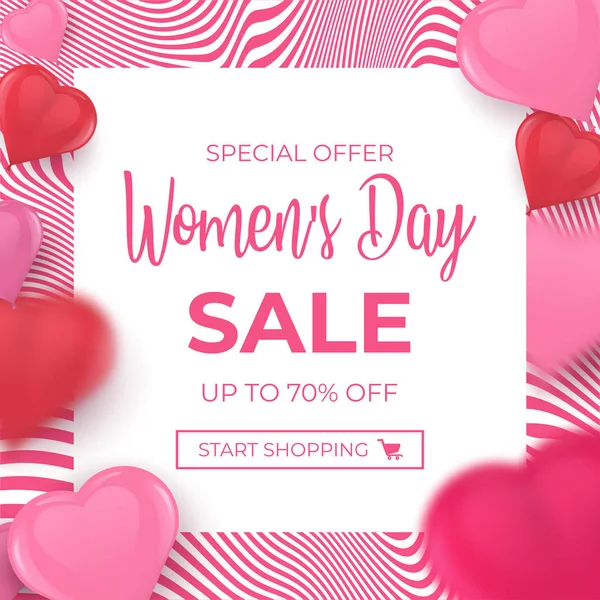 Special offer. Women's day sale banner with realistic pink