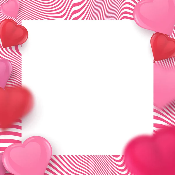 Röd och rosa luft hjärta formade ballonger och utrymme för din kopia. Alla hjärtans dag, kvinnodag eller bröllopsinbjudan — Stock vektor
