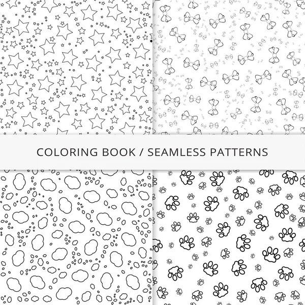 Stars, clouds, bows and paws endless texture for coloring book, wallpaper, invitation, pattern fills, background, textures