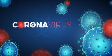 Coronavirus. Virüs. Mavi zemin üzerinde soyut vektör 3d molekülleri. Bilgisayar virüsü, alerji bakterisi, mikrop, sağlık sigortası, mikrobiyoloji konsepti. Hastalık mikrobu, patojen organizması, enfeksiyon.
