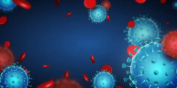 Sağlık geçmişinde bulanık virüs ve kan molekülleri var. Coronavirus ya da Covid-19 afişi. Mesajınız için boş alan var. Vektör illüstrasyon tasarımı