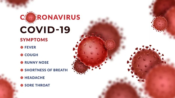 Síntomas Enfermedad Coronavirus Covid Con Células Virus Borrosas Rojas Aisladas Vector De Stock