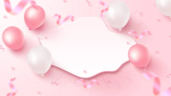 Diseño Banner Festivo Con Forma Personalizada Blanca Globos Aire Rosados Ilustración De Stock