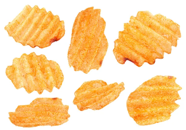 Potato ribbed chips set on white — Stock Photo, Image