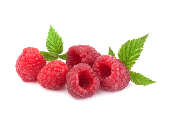 Raspberry with leaf on white — Stock Photo, Image