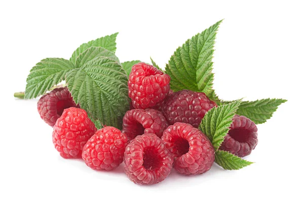 Raspberry with leaf on white — Stock Photo, Image