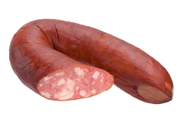 Smoked sausage on white — Stock Photo, Image