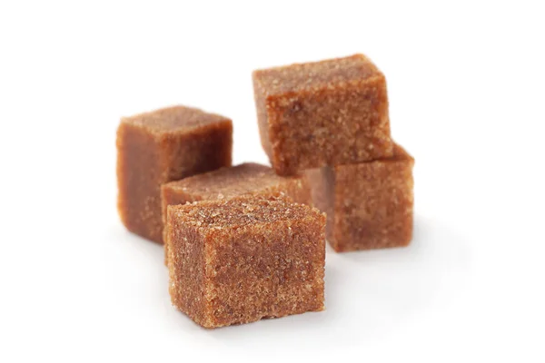 Brown Sugar Cubes Closeup Isolated White Background — Stock Photo, Image