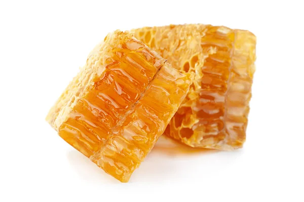 Yellow Honeycomb Slice Closeup Isolated White Background — Stock Photo, Image