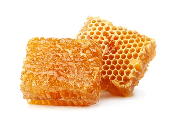 Yellow Honeycomb Slice Closeup Isolated White Background Stock Picture