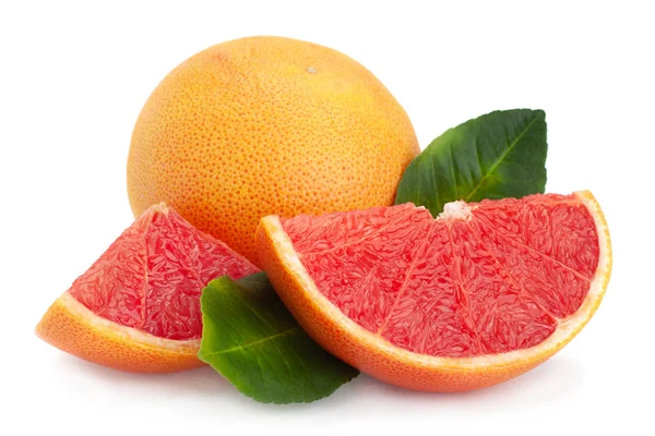 Rode Grapefruit Met Blad Geïsoleerd Witte Achtergrond — Stockfoto