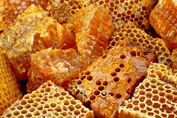 Honeycomb Rebanada Primer Plano Textura Detalle Horizontal Fondo — Foto de Stock