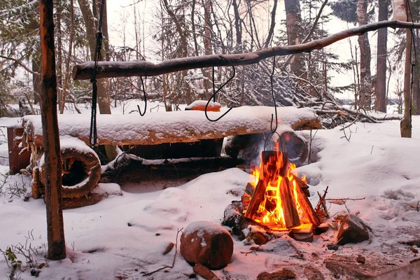 Winter fire on the nature — Stock Photo, Image