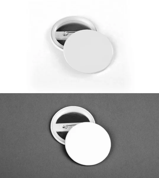 White Badges front and back view on a white and gray background — Stock Photo, Image