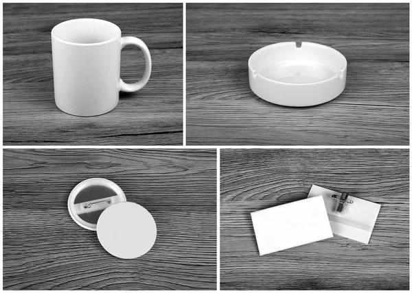Set di elementi bianchi per il design dell'identità aziendale su ba in legno — Foto Stock