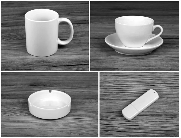 Set di elementi bianchi per il design dell'identità aziendale su ba in legno — Foto Stock