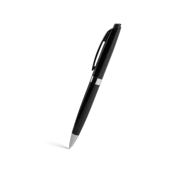 Черная пластиковая шариковая ручка на белом фоне . — стоковое фото