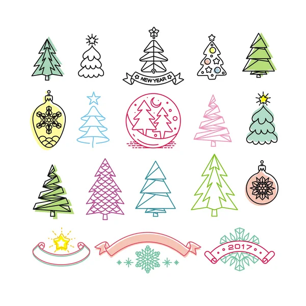 Conjunto vectorial de árboles de Navidad y decoraciones navideñas . — Archivo Imágenes Vectoriales