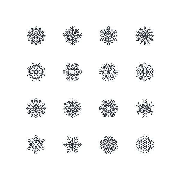 Collection of black snowflakes on a white background — Stock Vector