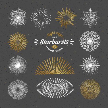 Vektör starbursts kümesi. Vintage tasarım öğeleri.