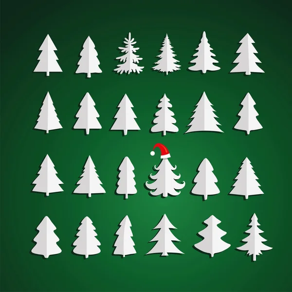 Christmas kit of trees on green background. — Stock Vector