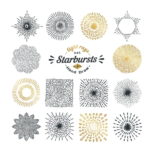 Raios desenhados à mão e elementos de design starburst — Vetor de Stock