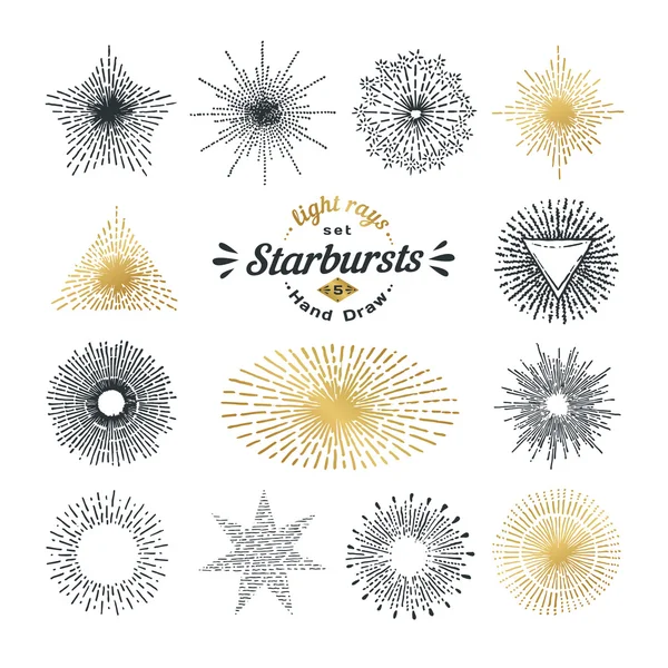Raios desenhados à mão e elementos de design starburst — Vetor de Stock