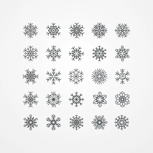 Collection of black snowflakes on a white background — Stock Vector