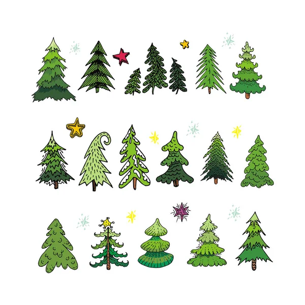 Conjunto de diferentes árboles de Navidad elegantes — Vector de stock