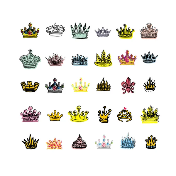 Reihe von Silhouetten stilisierter Bilder der Krone. — Stockvektor