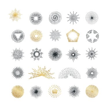 Işınları ve yıldız patlaması tasarım öğeleri el çekilmiş