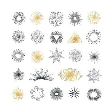 Işınları ve yıldız patlaması tasarım öğeleri el çekilmiş