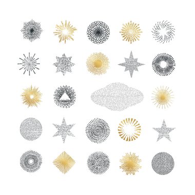 Işınları ve yıldız patlaması tasarım öğeleri el çekilmiş