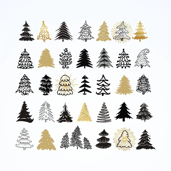 Conjunto de diferentes árvores de Natal elegantes. Elementos de design de sty — Vetor de Stock