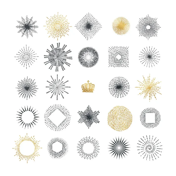 Rayos dibujados a mano y elementos de diseño starburst — Archivo Imágenes Vectoriales