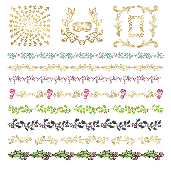 Collection of colorful hand drawn decorative doodle, vintage bor — Stock Vector