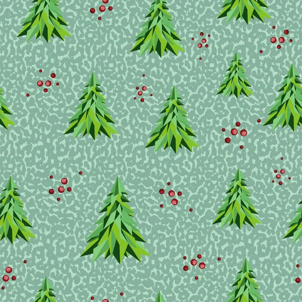 Geometric seamless pattern. Christmas background with green tree — Stock Vector