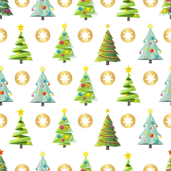 Seamless Christmas pattern with trees and decorations. — Stock Vector